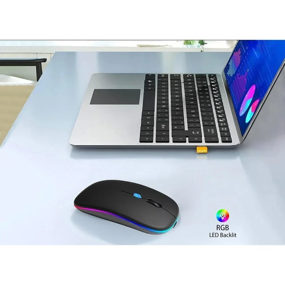✨Mouse Black Wireless Bluetooth Rechargeable Silent Slim LED Mouse for Laptop
